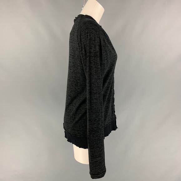 THE VIRIDI-ANNE Size S Black and Charcoal Cotton Marbled V-Neck Cardigan - Picture 2 of 6